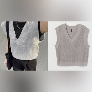 H&M Divided Sz Small Grey Gray Knit Ribbed V Neck Sweater Vest vintage 90s y2k